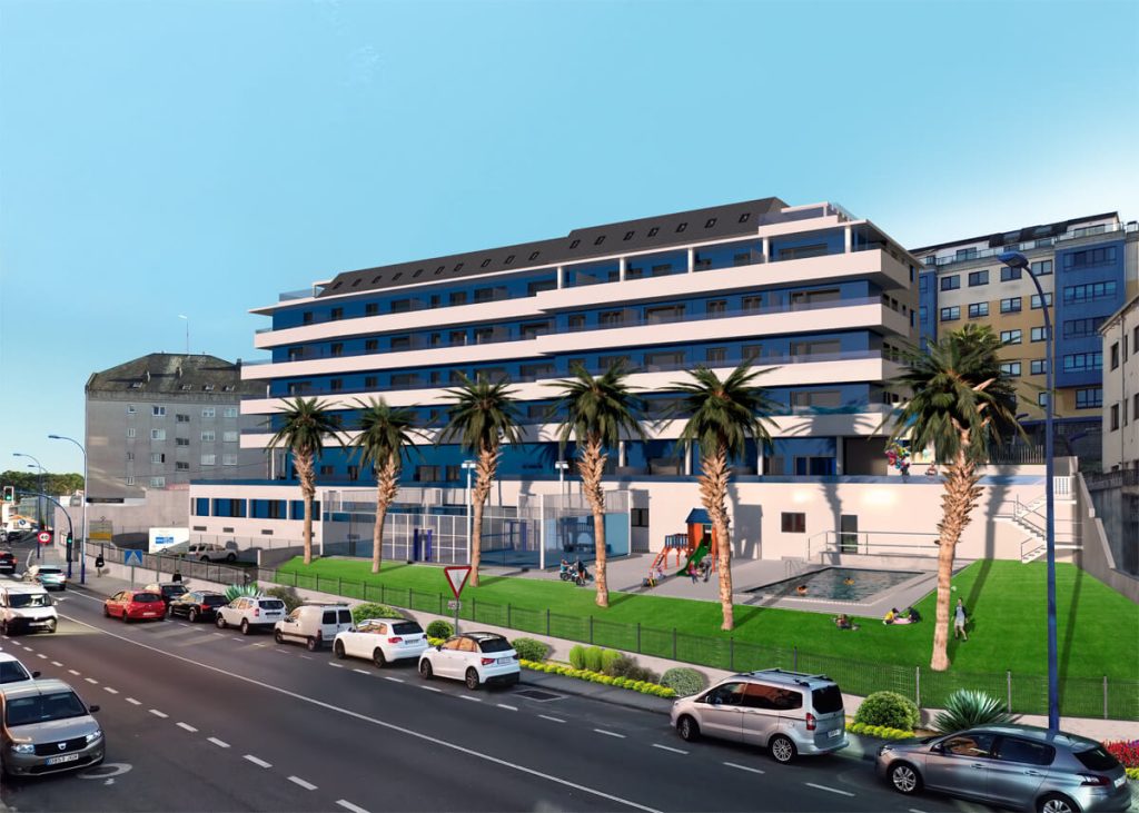 fachada promoción de pisos en Rua Electo Carballo, O Burgo, Culleredo (A Coruña), en venta por IGD Royal Home - Inmobiliaria en Coruña