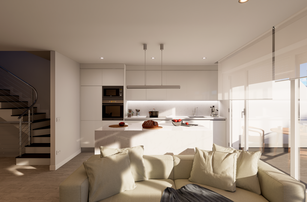 Salón Cocina Chalets Adosados en Arroyo de la Encomienda - Bellavista Homes