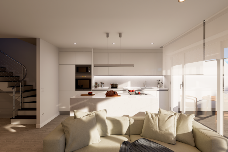 Salón Cocina Chalets Adosados en Arroyo de la Encomienda - Bellavista Homes